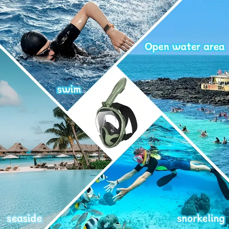 Snorkel Mask Full Face - Erwachsenen-Vollgesichts-Schnorchelmaske 180° ° Panorama-Sicht Anti-Beschlag Anti-Leck