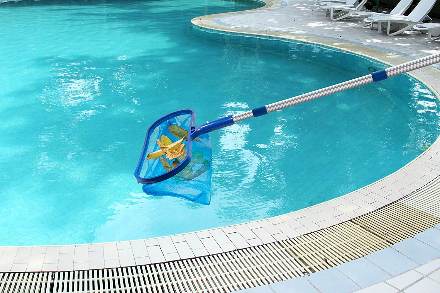 Pool Skimmer Net - Neues Pool-Blatt-Reinigungsnetz, Skimmer + Teleskopstange, abnehmbar,