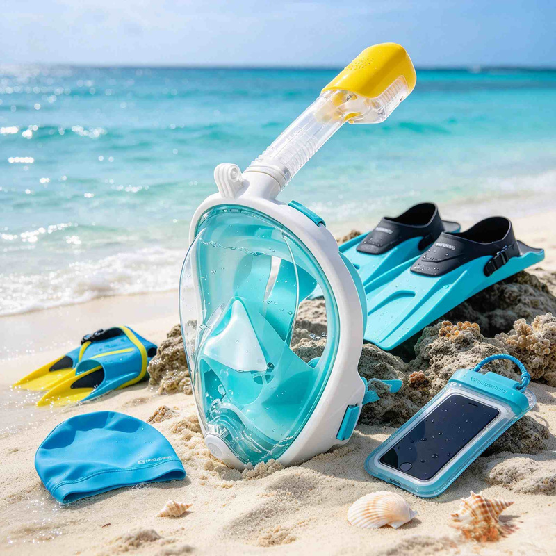 Snorkel Mask Full Face - Trockene Anti-Beschlag-Vollgesichts-Schnorchelmaske, Sicherer Atemschutz Schwimm- und