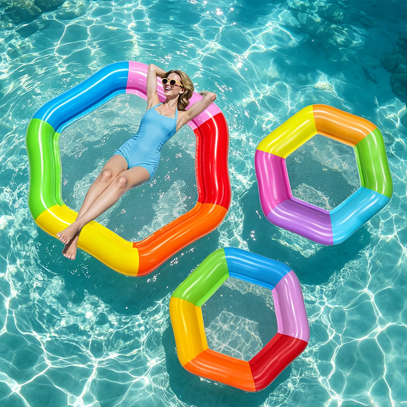 Pool Lounger Inflatable - Neuer sechseckiger, bunter, aufblasbarer Wasserliegestuhl aus