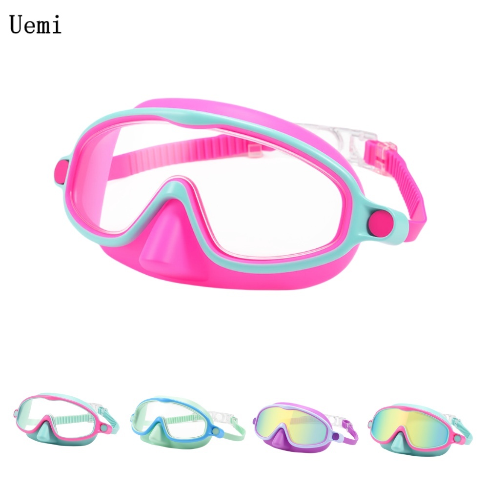 Swim Goggles Anti Fog Uv - Kinder-Schwimmbrille mit Nasenschutz, UV-Schutz, breiter Sichtfeld,
