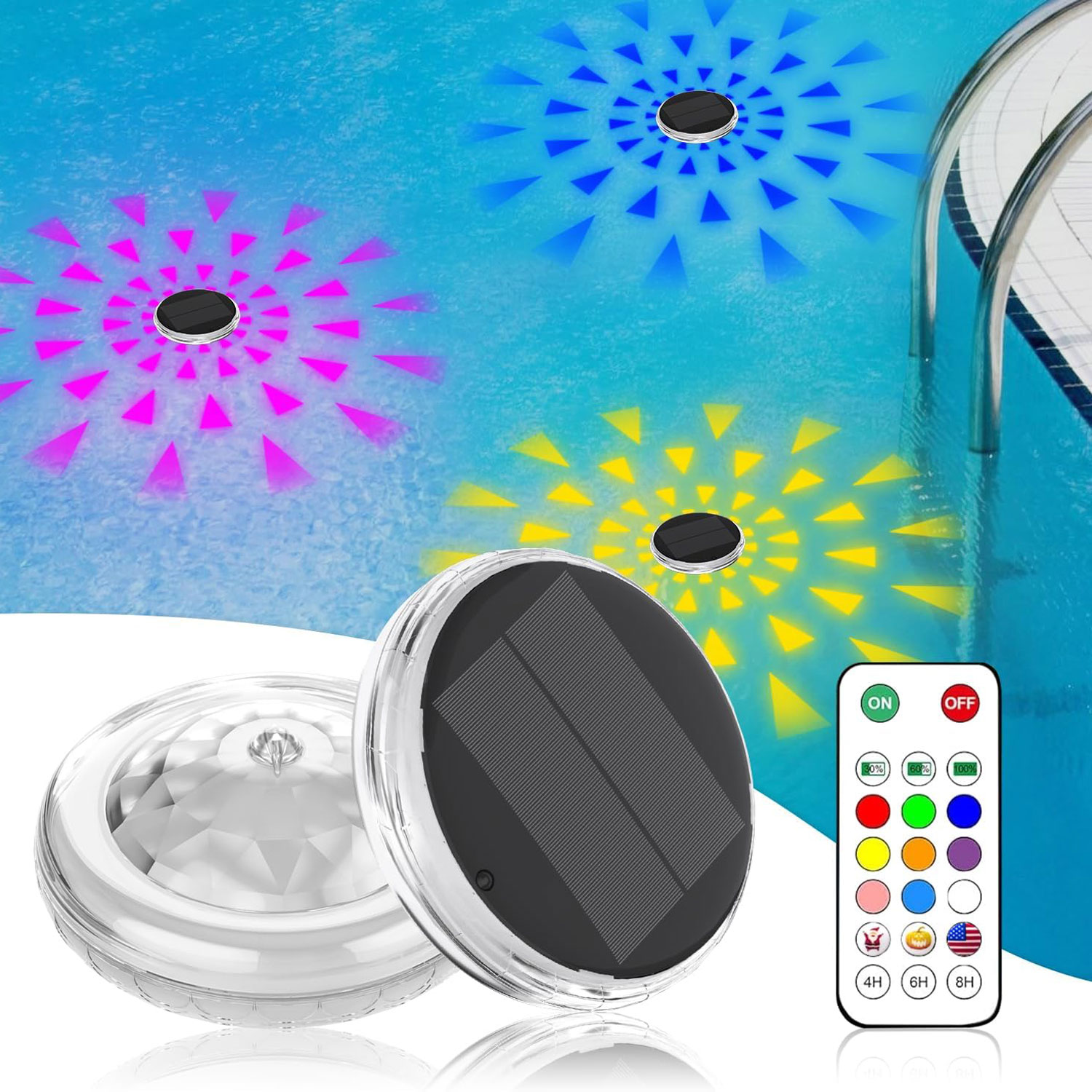 Pool Light Solar Rechargeable - Poolleuchten, wiederaufladbar, schwimmend auf Solar, Poolleuchten,